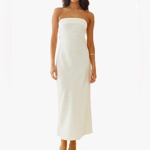 White satin maxi/midi open back strapless dress